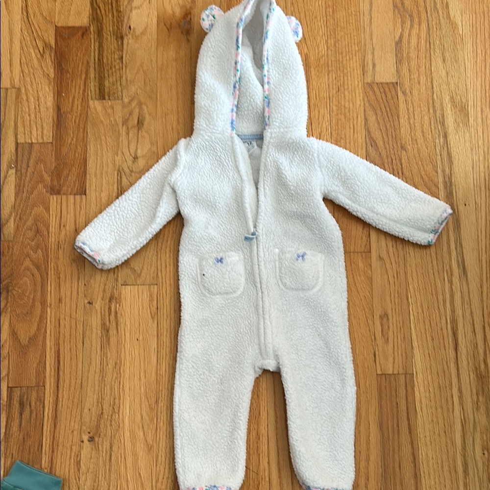Carter's White Footie One Piece with Hood and Full-Length Zipper